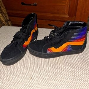 Vans Sk8-High-Top Reissue Refract Black/ Multi Colored Stripes Sneakers. W-6.5